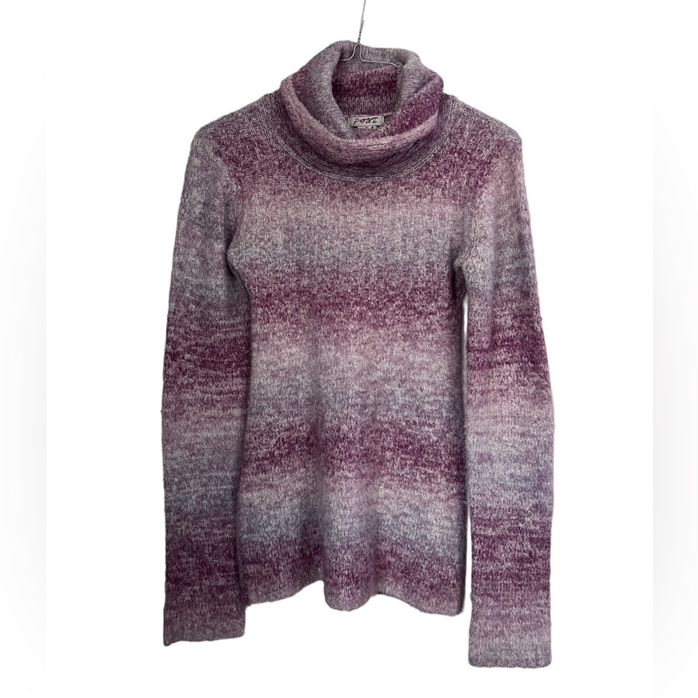 Y2K Purple Ombre Turtleneck Tunic Knit Sweater Top XL